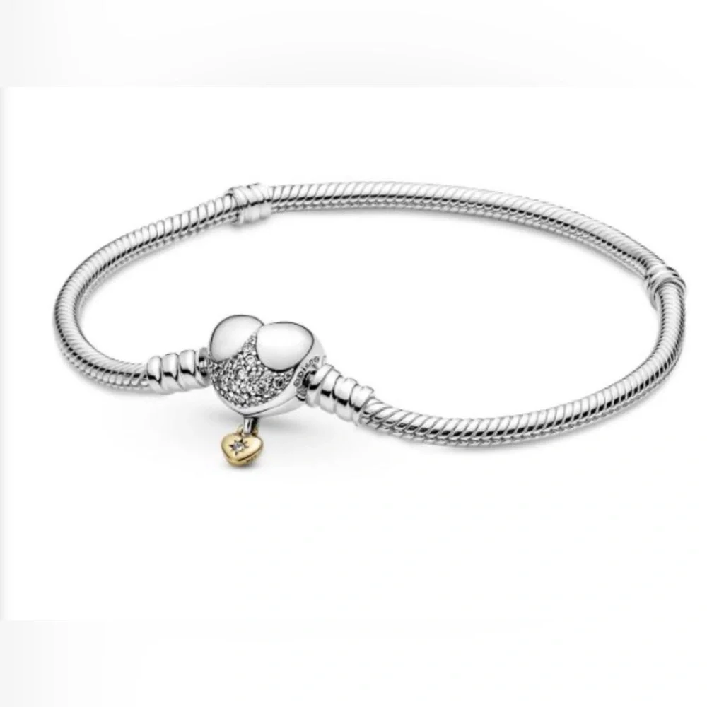 Retired Disney Pandora Moments Heart Clasp Snake Chain Bracelet - Picture 1 of 4